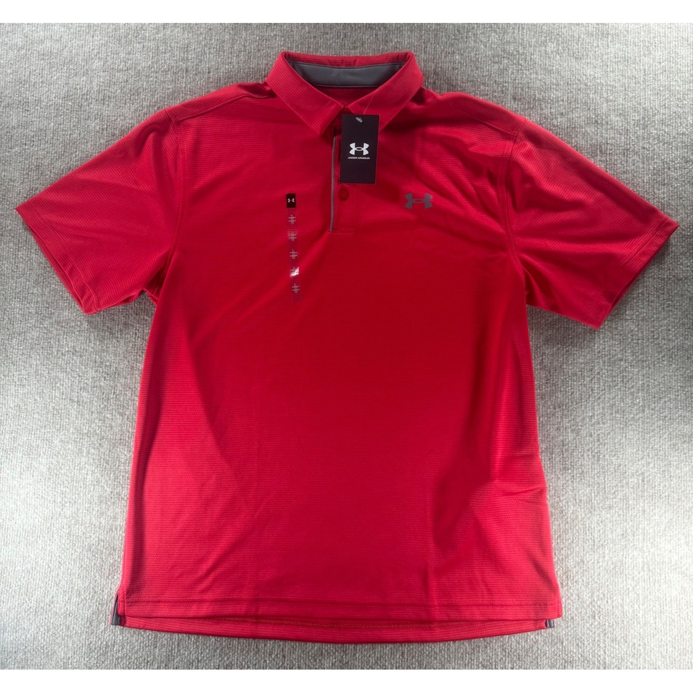Under Armour Mens Tech Polo Shirt Red Loose Fit Short Sleeve 1290140 Size Large